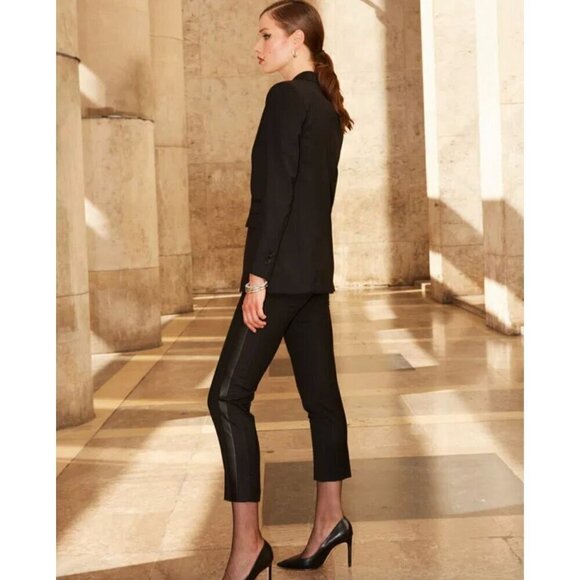 The Kooples Leather Stipe Wool Straight Trousers Black Womens Size 38 US 6 - Picture 4 of 12